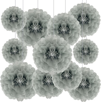 Tissue Paper Pom Poms, Pink Tissue Paper Flowers, Hanging Flower Balls for Weddings Fiesta Parties Birthday Baby Showers Classroom Bridal Shower Decoration (18Piece Set-6/10/12/14Inch)