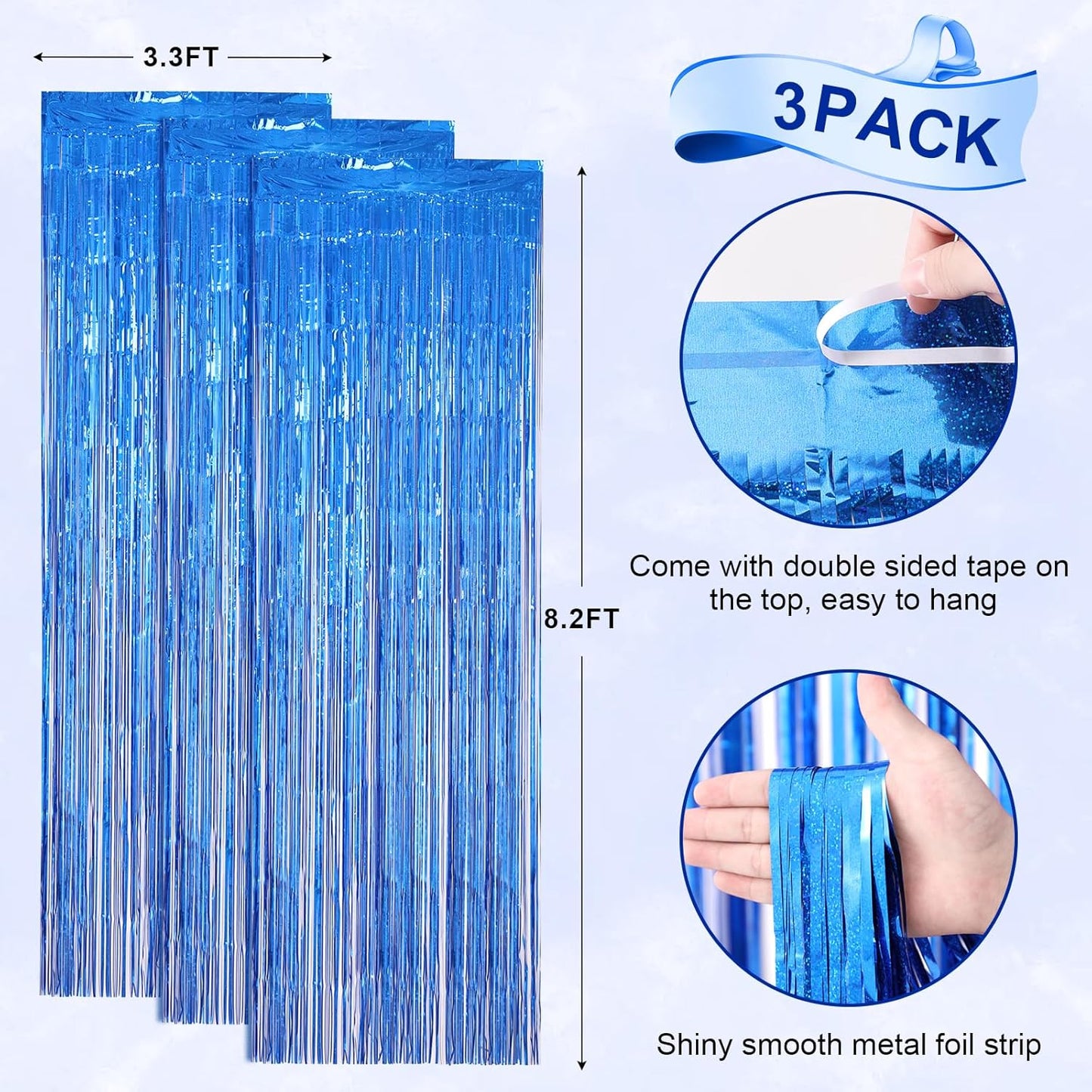 Voircoloria 3 Pack 3.3x8.2 Feet Gold Foil Fringe Backdrop Curtains, Tinsel Streamers, Fringe Backdrop for 2025 New Years Eve, Graduation, Birthday, Baby Shower, Gender Reveal, Disco Party - Colors A