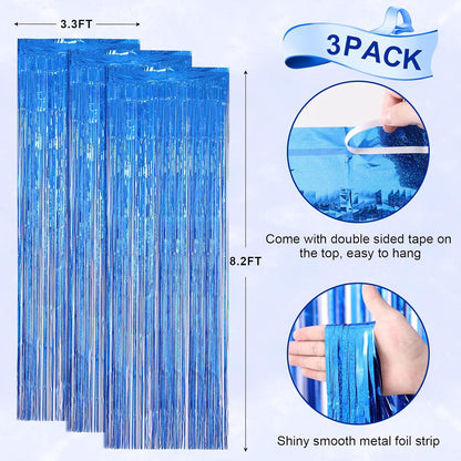 Voircoloria 3 Pack 3.3x8.2 Feet Gold Foil Fringe Backdrop Curtains, Tinsel Streamers, Fringe Backdrop for 2025 New Years Eve, Graduation, Birthday, Baby Shower, Gender Reveal, Disco Party - Colors A