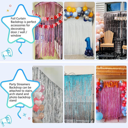 2 Pack Foil Curtain Backdrop Curtains Silver Tinsel Door Streamers Birthday Party Decorations Photo Booth Props for Disco Party Graduation Wedding Baby Shower Bachelorette Christmas Gender Reveal