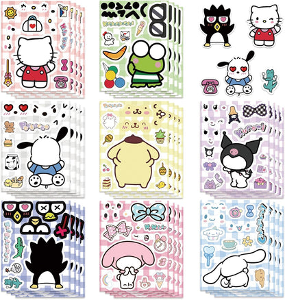24 Sheets Cool Monster Sticker Cute Cartoon Charaters Make Your Own Sticker, Make a Face Stickers Party Favors Activities Gifts (c)