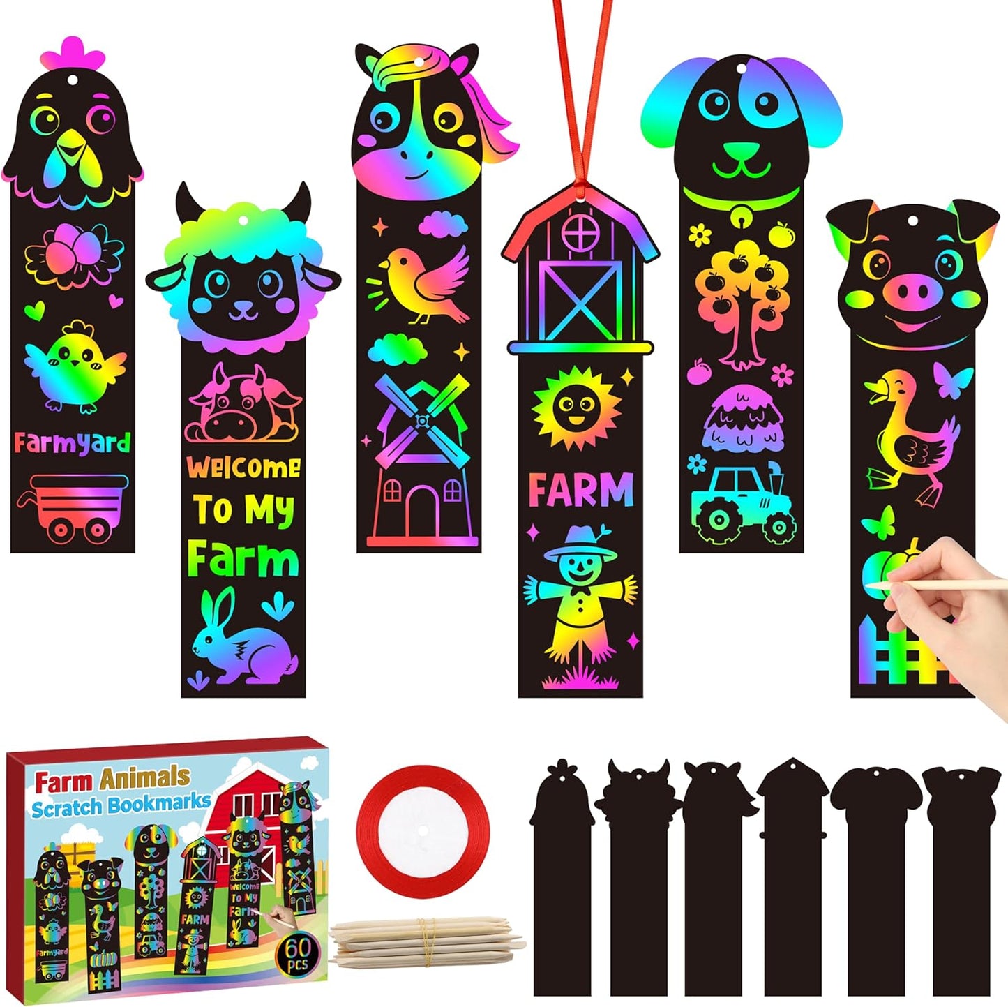 CY2SIDE 60PCS Princess Fairy Wand Scratch Bookmarks for Girls, Make Your Own Fairy Stick Scratch Paper Magic Wands Bookmark, DIY Princess Stick Rainbow Crafts Ornaments for Kids Birthday Party
