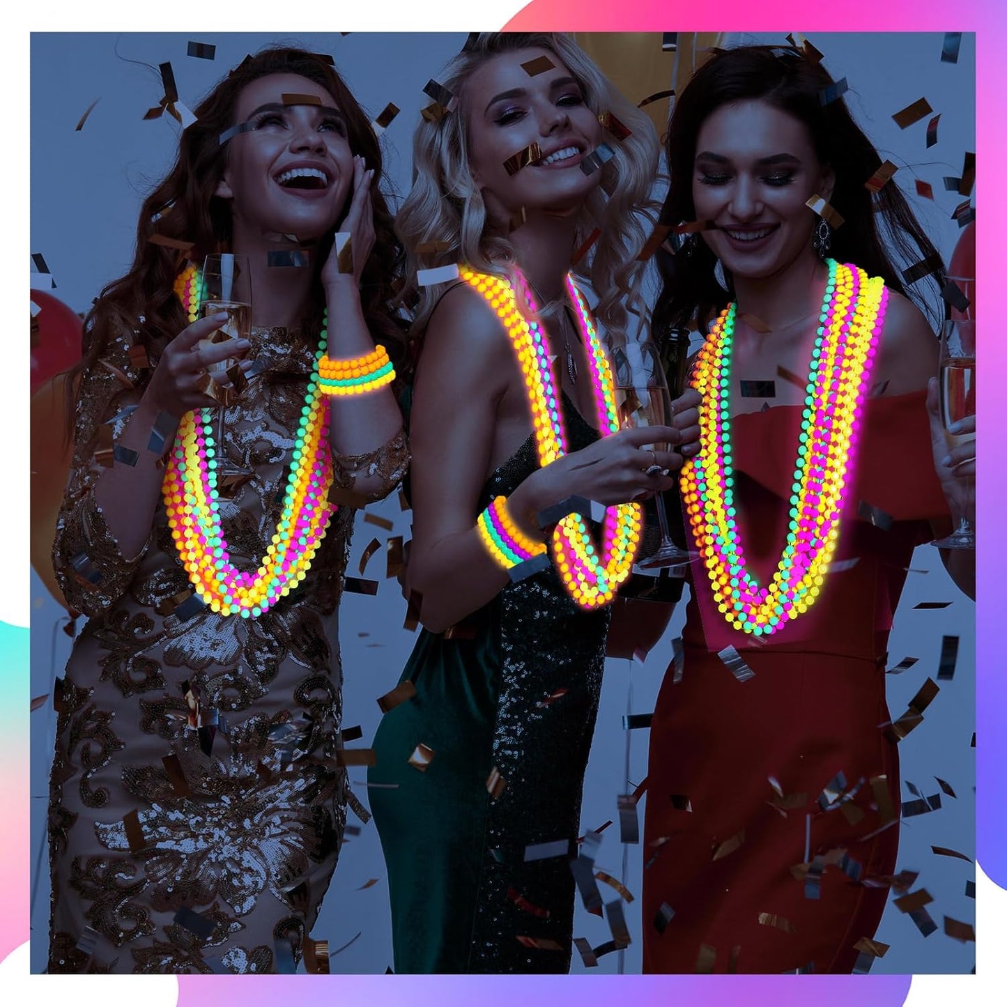 Ecally Neon Bead Necklaces and Bracelets Set Glow in The Dark Party Supplies Colorful Glow Necklaces and Bracelets Bulk for Mardi Gras 80s Party Favors Carnival Concert Neon Night Accessories