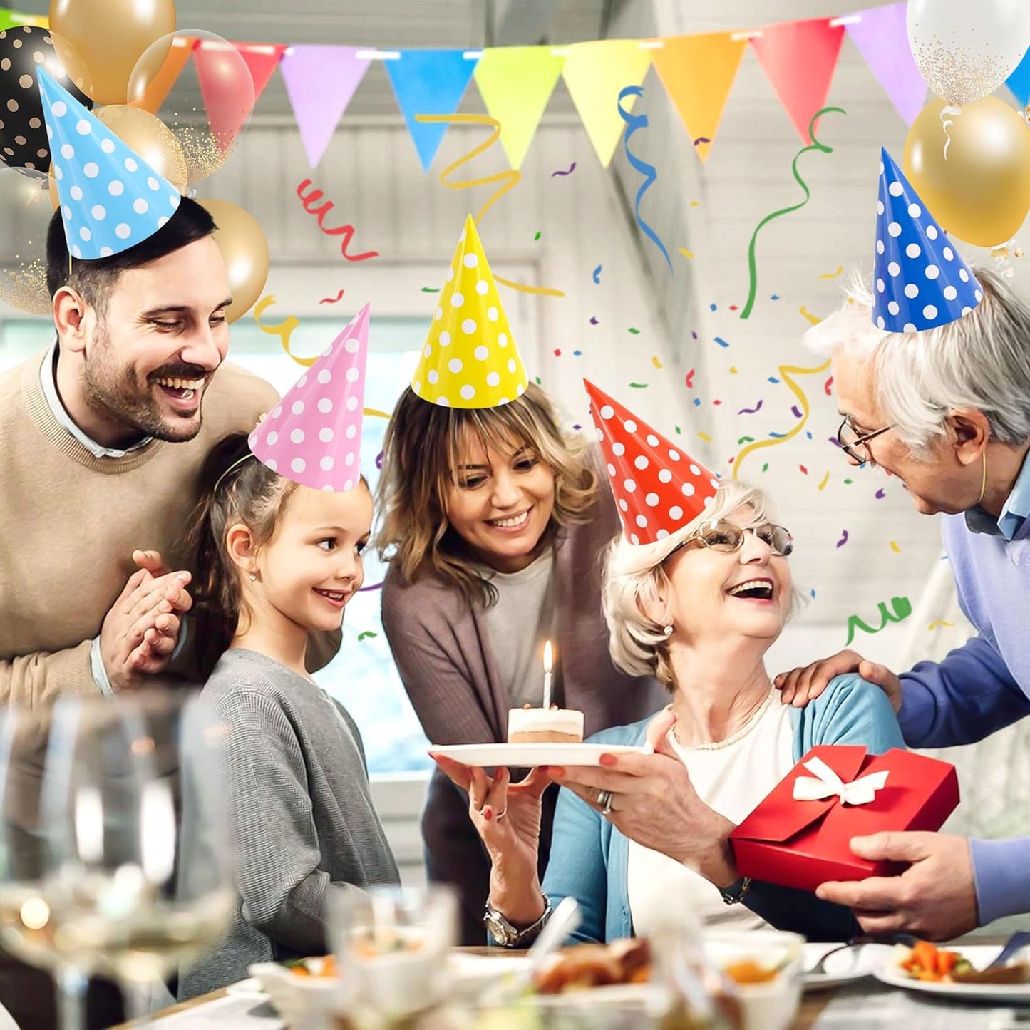 CANREVEL Party Hats for Adults, Birthday Party Headwear Supplies, Cone Hats Bulk for Women Men