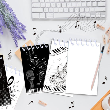 24 Pack Musical Notes Mini Spiral Notebook, Black and White Piano Pocket Notebook for Classroom Students Rewards, 16 Pages Portable Office Meeting Supplies
