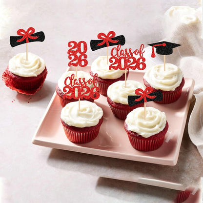 36 PCS 2026 Graduation Theme Cupcake Toppers Glitter Class of 2026 Grad Cap Diploma Cupcake Picks 2026 Graduation Theme Party Cake Decorations Supplies Deep Blue