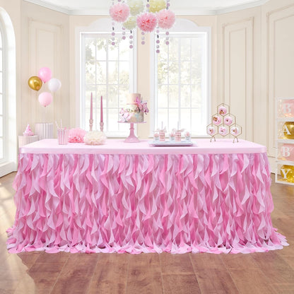 leegleri 6FT Tulle Ruffle Curly Willow Table Skirt for Rectangle or Round Tables, Under The Sea Ocean Blue Baby Shark Themed Tutu Table Skirt for Baby Shower, Birthday Party