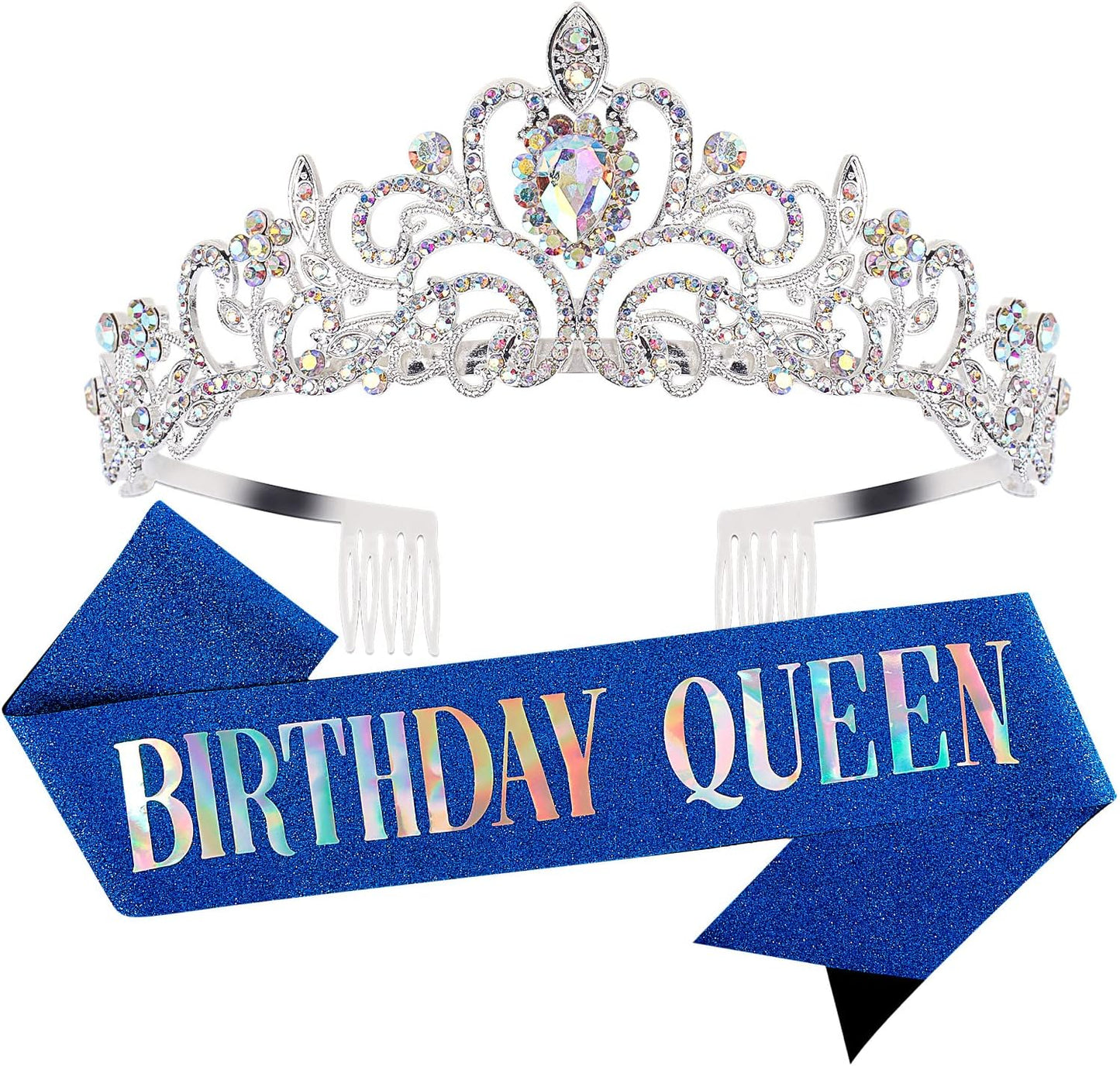 Happy Birthday Queen Tiara Crowns for Women, Red Sash, Party Favors Supplies Gift, 30th Decorations, Stuff Accessories