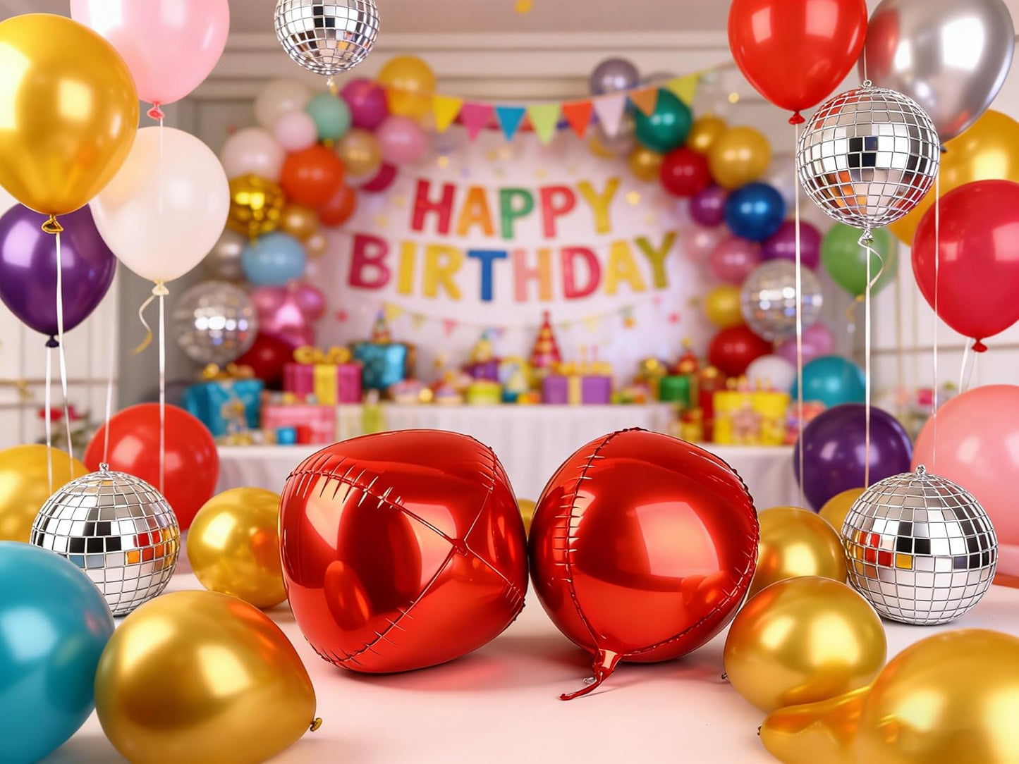 Metallic Gold Round Foil Balloons, 22" Large 4D Sphere Mylar Ball Balloons 6PCS, for Graduation Prom Birthday Wedding Anniversary Disco Party Decorations