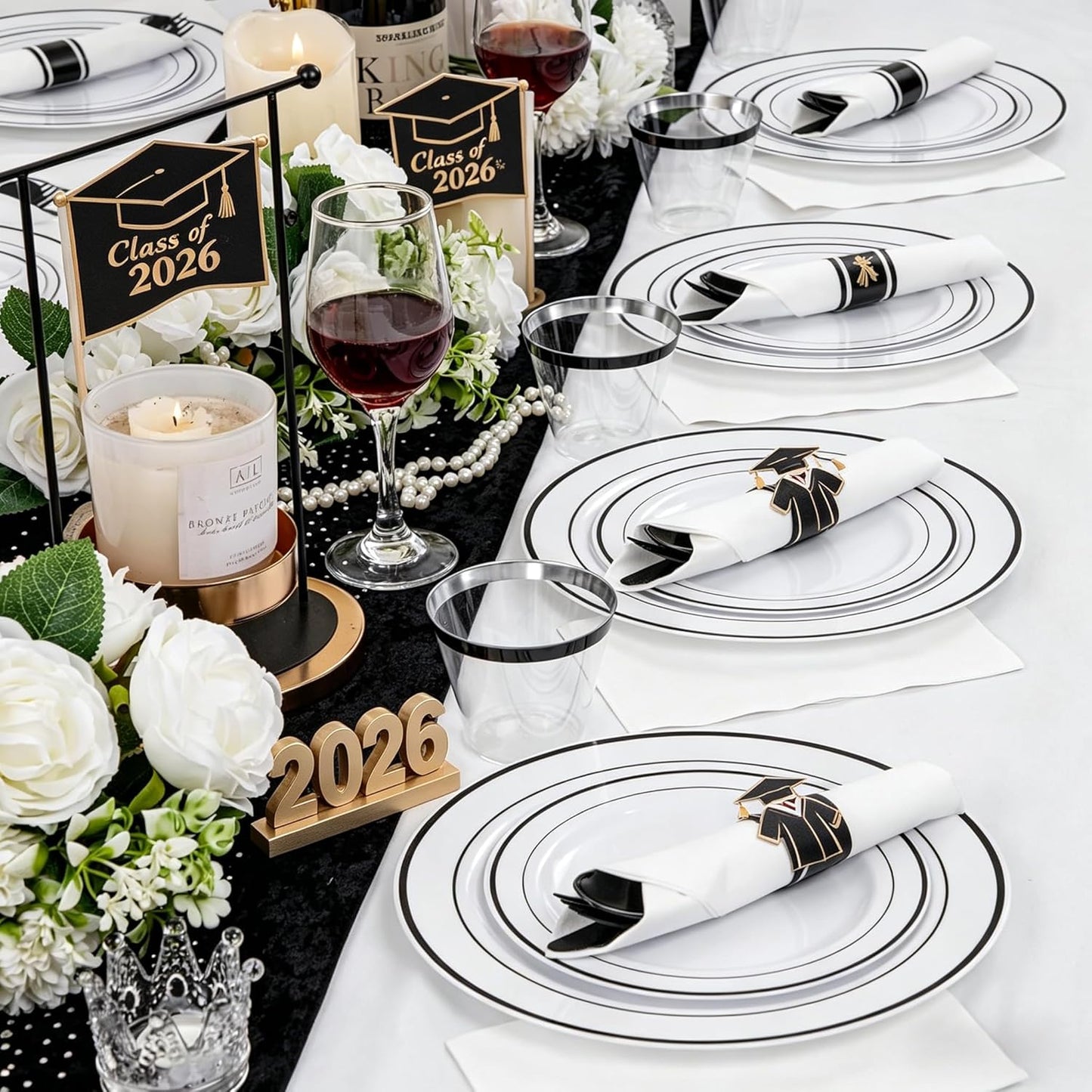 WELLIFE 350-Piece Gold Disposable Plates and Cutlery Set - Premium 10.25" Dinner Plates, 7.5" Dessert Plates, 9oz Cups & Cutlery for Weddings, Catering Events - 50 Guest Service - Elegant & Sturdy