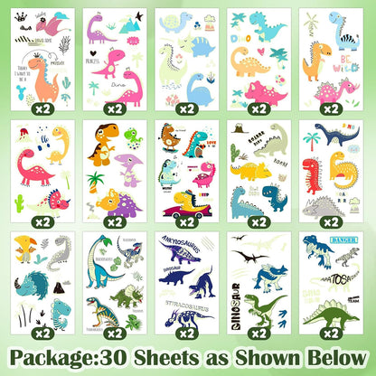 Partywind 380 Styles (30 Sheets) Luminous Tattoos for Kids, Mixed Styles Temporary Tattoos Stickers with Mermaid/Dinosaur/Space/Pirate for Boys and Girls, Glow Party Supplies