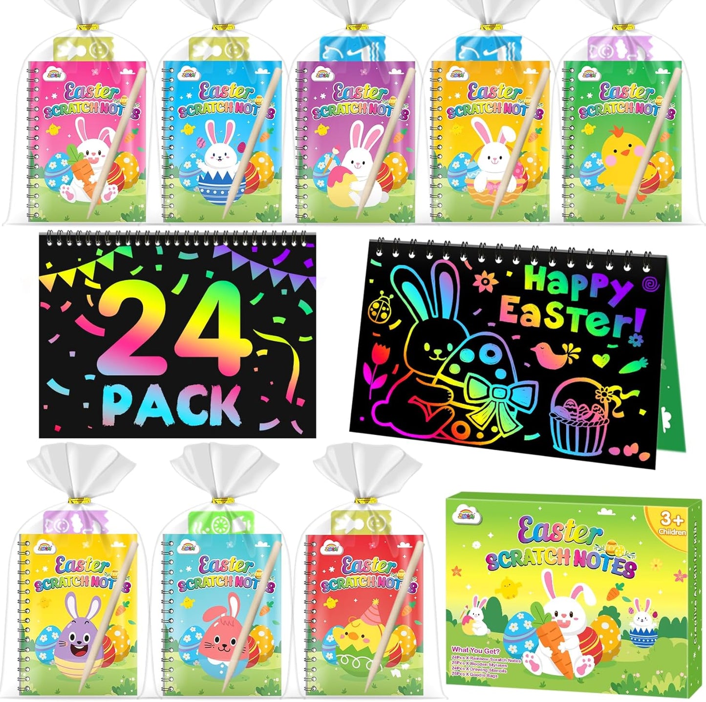 ZMLM 24 Pack Scratch Art Party Favors: Birthday Party Favors for Kids 4-8, Bulk Rainbow Scratch Notebook Paper Pads, Goodie Bags Stuffers Girls Boys Classroom Gifts Crafts Toys