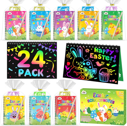 ZMLM 24 Pack Scratch Art Party Favors: Birthday Party Favors for Kids 4-8, Bulk Rainbow Scratch Notebook Paper Pads, Goodie Bags Stuffers Girls Boys Classroom Gifts Crafts Toys