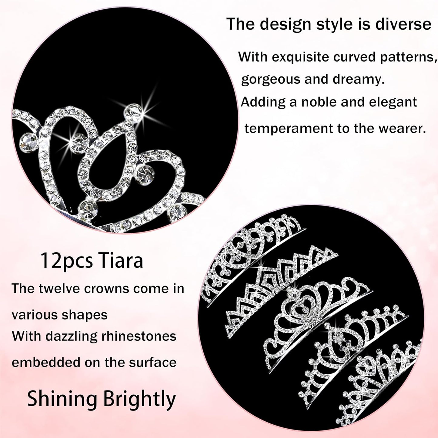 Tiaras for Women 12PCS Sparkly Rhinestone Princess Crown Headband Cute Small Tiara for Adult Women Crown Headbands Set for Birthday Party Costume Wedding Halloween