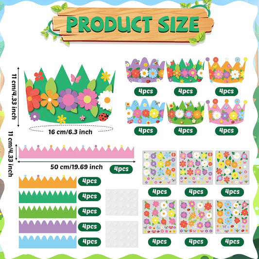 Afniimyapt 12 Sets Spring Paper Crowns Craft Kits DIY Your Own Spring Floral Party Crowns Hats Colorful Paper Headbands with Flower Butterfly Bee Stickers for Home Holiday Activity Supplies