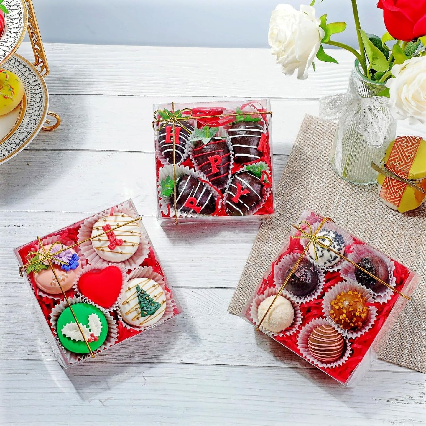 20 Pack Bakery Boxes 5x5x2 Inches Chocolate Covered Strawberries Boxes for 4 Mini Cake & Cookies Macaron Pie Browines boxes