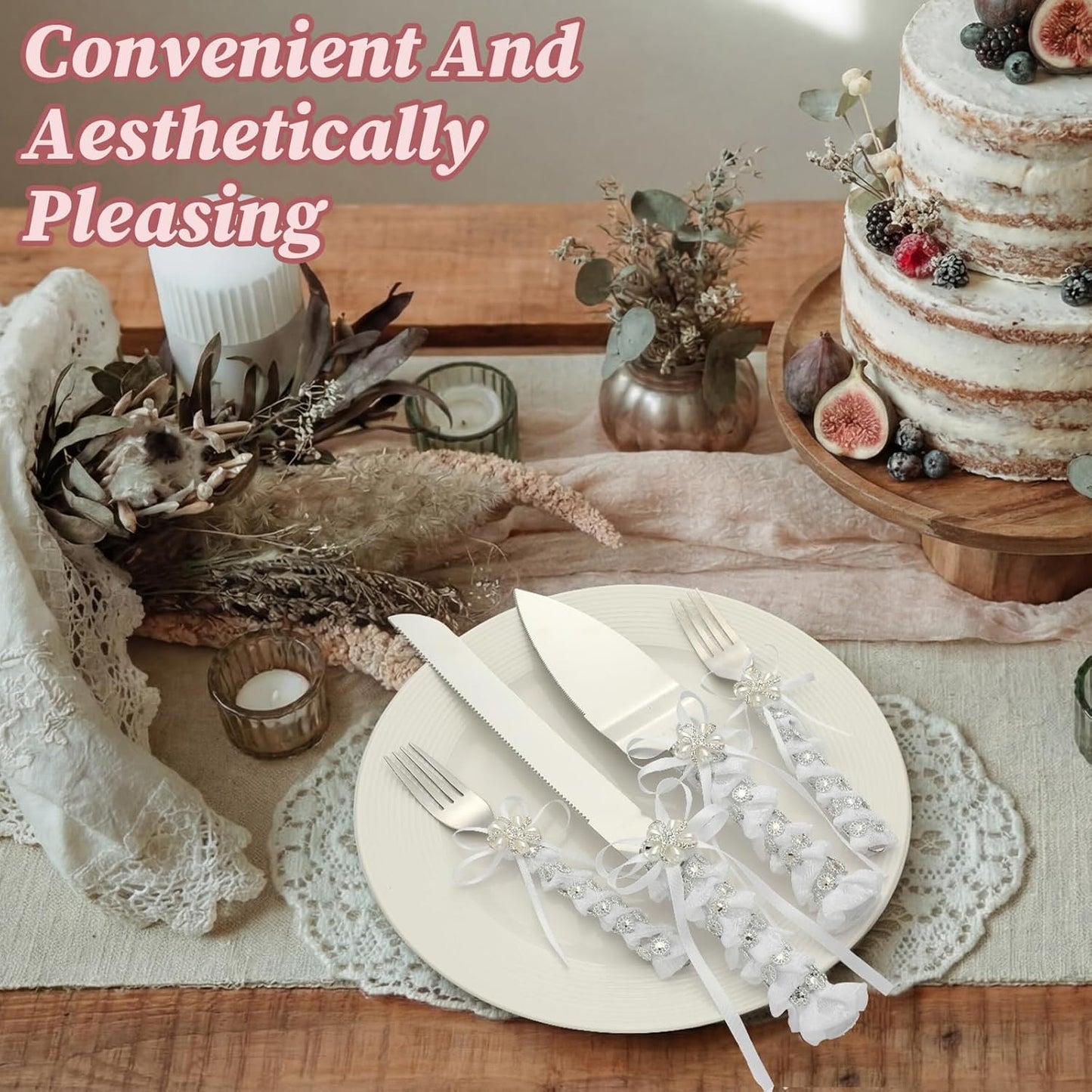 Wedding Cake Knife and Server Set Lace Rustic Handle Cake Cutting Set Pie Dessert Servers for Weddings Anniversaries Bridal Shower Couples Engagement Gifts