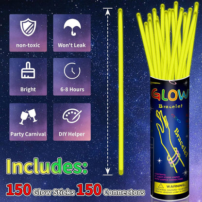 150 Pack 8” Red Glow Sticks Bulk with 150 Connectors Neon Glow In The Dark Party favors Supplies for Holiday Birthday Party Decoration (Red)
