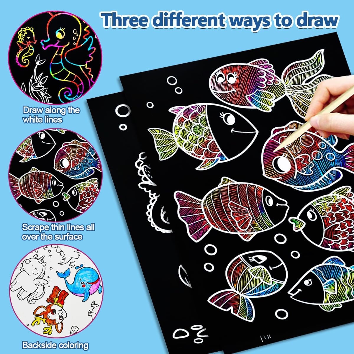 BAOXUE Scratch Art for Kids, Mermaids Black Rainbow Scratch Paper Set-Arts And Crafts & Supplies, DIY Activity & Party Games, Mermaid Toys Gifts for Toddlers, Girls