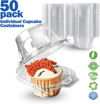 100 Packs Individual Cupcake Containers Stackable Single Compartment Cupcake Disposable Carrier Holder Box Deep Dome Clear Plastic BPA-free (100 PCs)