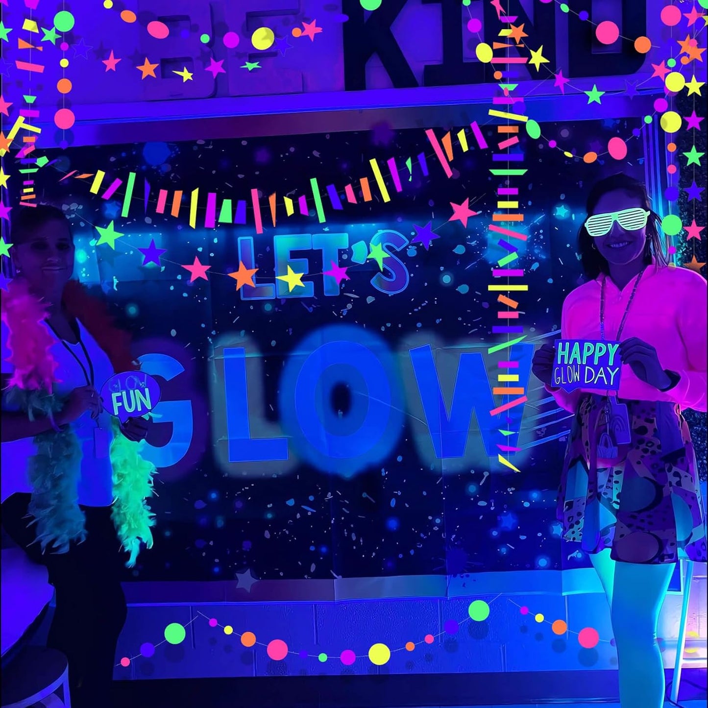 508ft UV Neon Paper Garland Crepe Streamers Glow in The Dark Party Supplies Garland Neon Party Decorations Streamers for Blacklight Reactive Fluorescent Wedding Birthday Party Decorations
