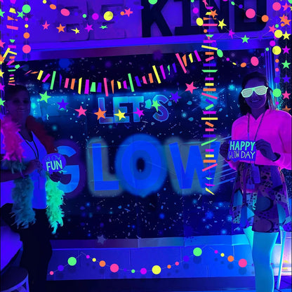 508ft UV Neon Paper Garland Crepe Streamers Glow in The Dark Party Supplies Garland Neon Party Decorations Streamers for Blacklight Reactive Fluorescent Wedding Birthday Party Decorations