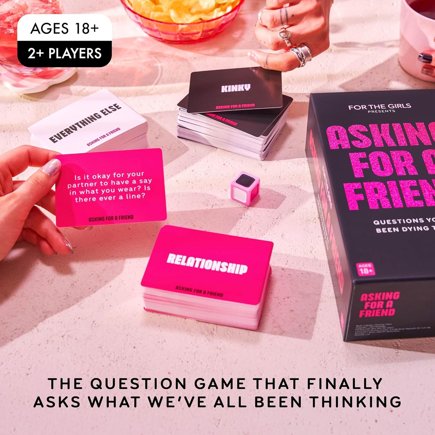 For The Girls Card Game by Relatable, The Viral Girls Night Adult Party Game, Great for Bachelorette Party Games, Weekends and Trips, Includes a die, and 400 Cards Across 5 Categories