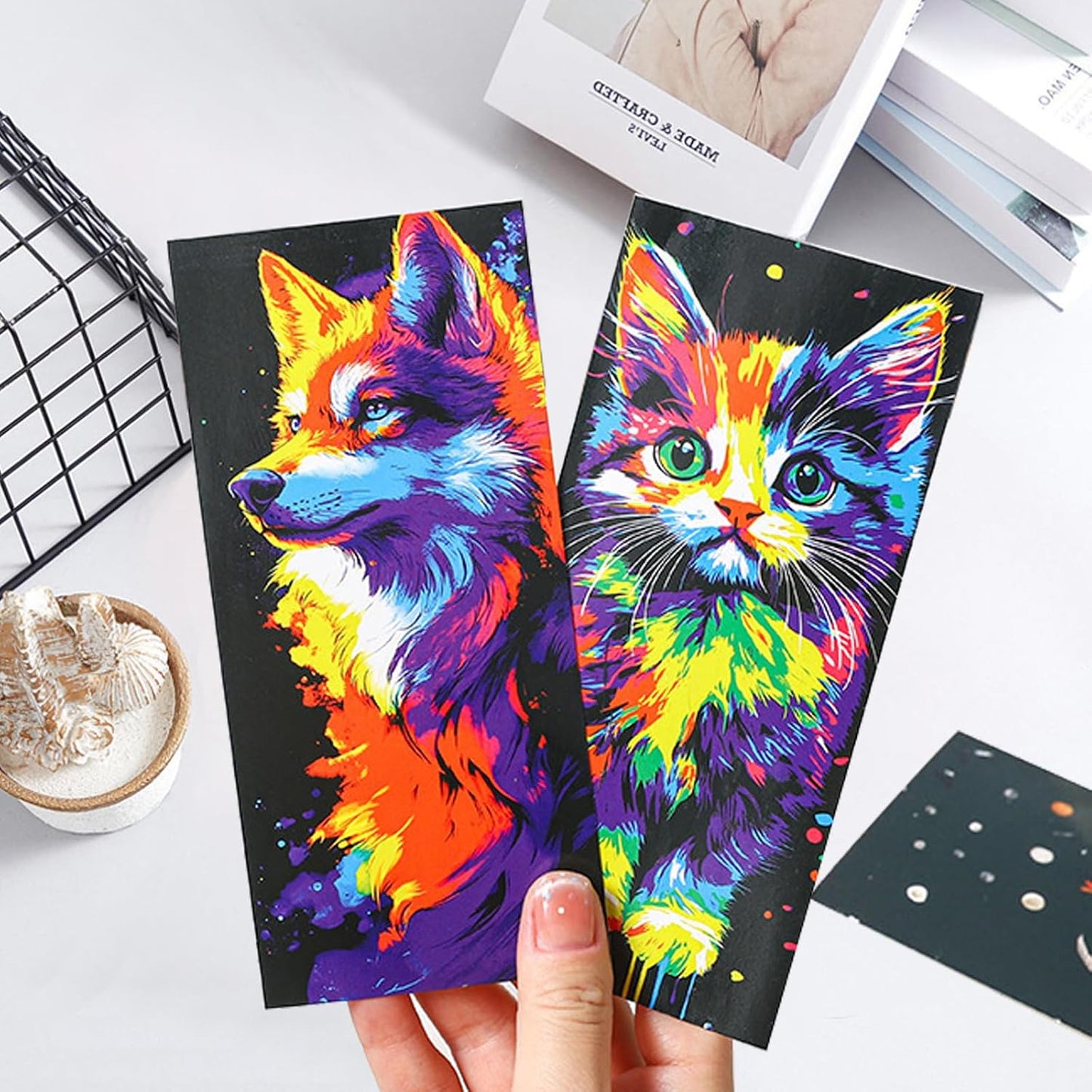 Scratch Art Bookmarks Kit, 24 Sheet Paper with Scratching Tools for DIY Party Favors, Christmas Stocking Stuffers