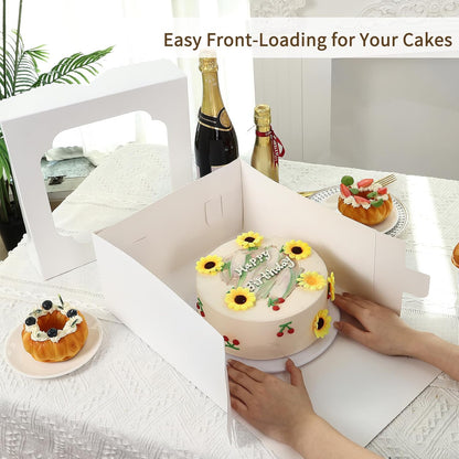 Moretoes 24pcs Cake Boxes, 10x10x5 Inches White Square Bakery Boxes with Window Cajas Pasteles for Cake, Mother's Day, Pastries, Chocolates, Cookies, Pie, Birthday Party, Wedding, Graduation