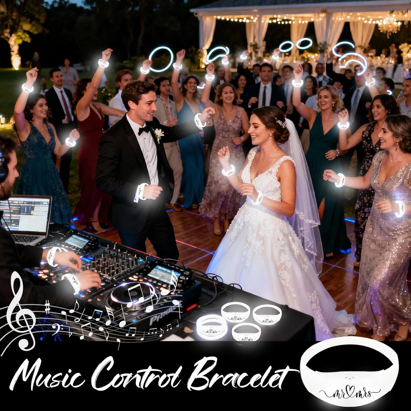 24 Pcs Wedding Sound Activated LED Glow Bracelets Light Up Bracelets for Adults Glow in the Dark Bracelets Neon Supplies for Concert