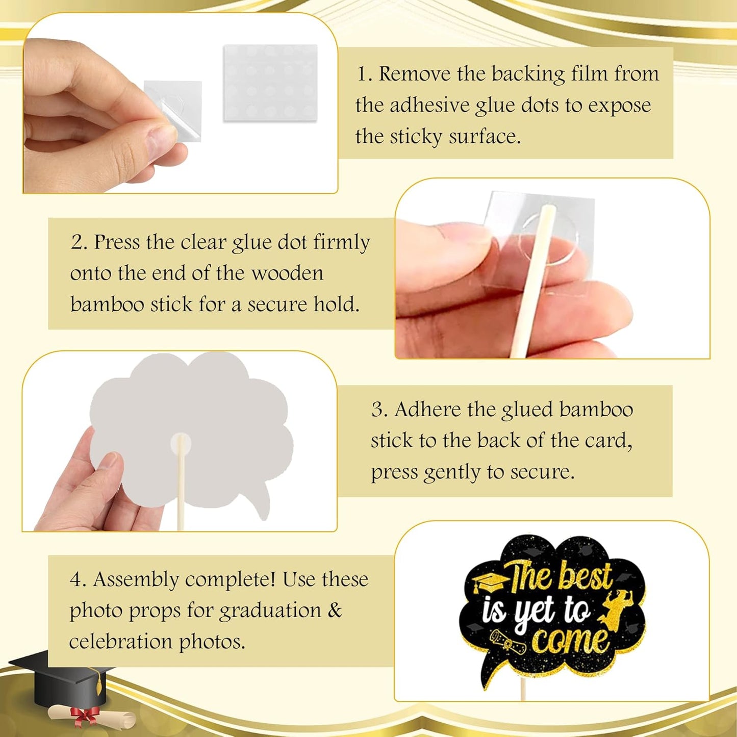 2026 Graduation Photo Booth Props & Selfie Frame Set, 30Pcs Black Gold Congrats Grad Party Photo Props with 1Pc Selfie Frame for Class of 2026 Graduation Decorations Party Supplies Gifts