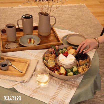 Mora Ceramic Chips and Dip Serving Tray: Large Divided Party Bowl Set for Chips & Salsa, Veggies & Dip, Fruit, Snacks, Entertaining, Hosting, etc. Minimalist Design for the Modern Hostess - White