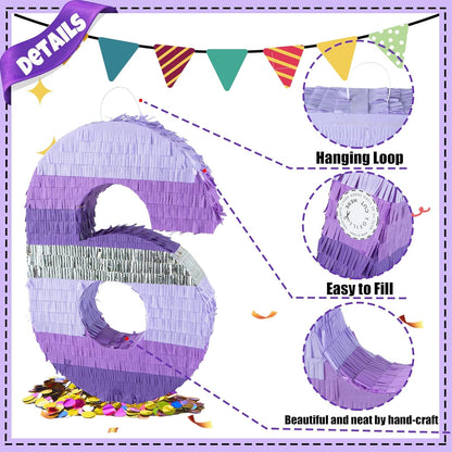 PCFING 20 Inch Number 1 Piñata Purple Silver with 30 Inch Piñata Stick Blindfold Confetti for Boy Girl Kids Birthday Party Decorations, Anniversary Celebration, Fiesta