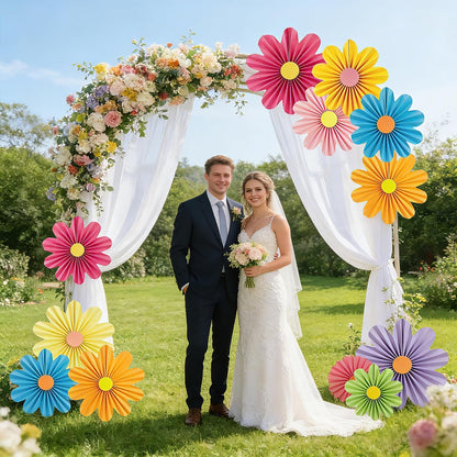 PAPER JAZZ Paper Flowers with Paper Fan Boho Hanging Decor Artificial Flowers Decorations for Wall Pink and Orange Party Decorations for Classroom, Beach Party, Summer Birthday Party Pack of 11.