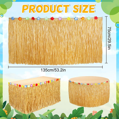 2 Pack Table Skirt Luau Party Decorations, Flower 53.2" X 29.5" Grass Table Skirts for Luau Party Summer Tropical Hawaiian Party Decorations (A-2 Pack)