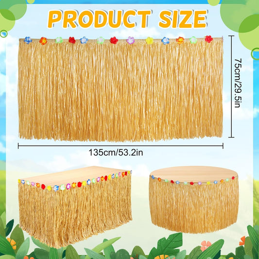 2 Pack Table Skirt Luau Party Decorations, Flower 53.2" X 29.5" Grass Table Skirts for Luau Party Summer Tropical Hawaiian Party Decorations (A-2 Pack)