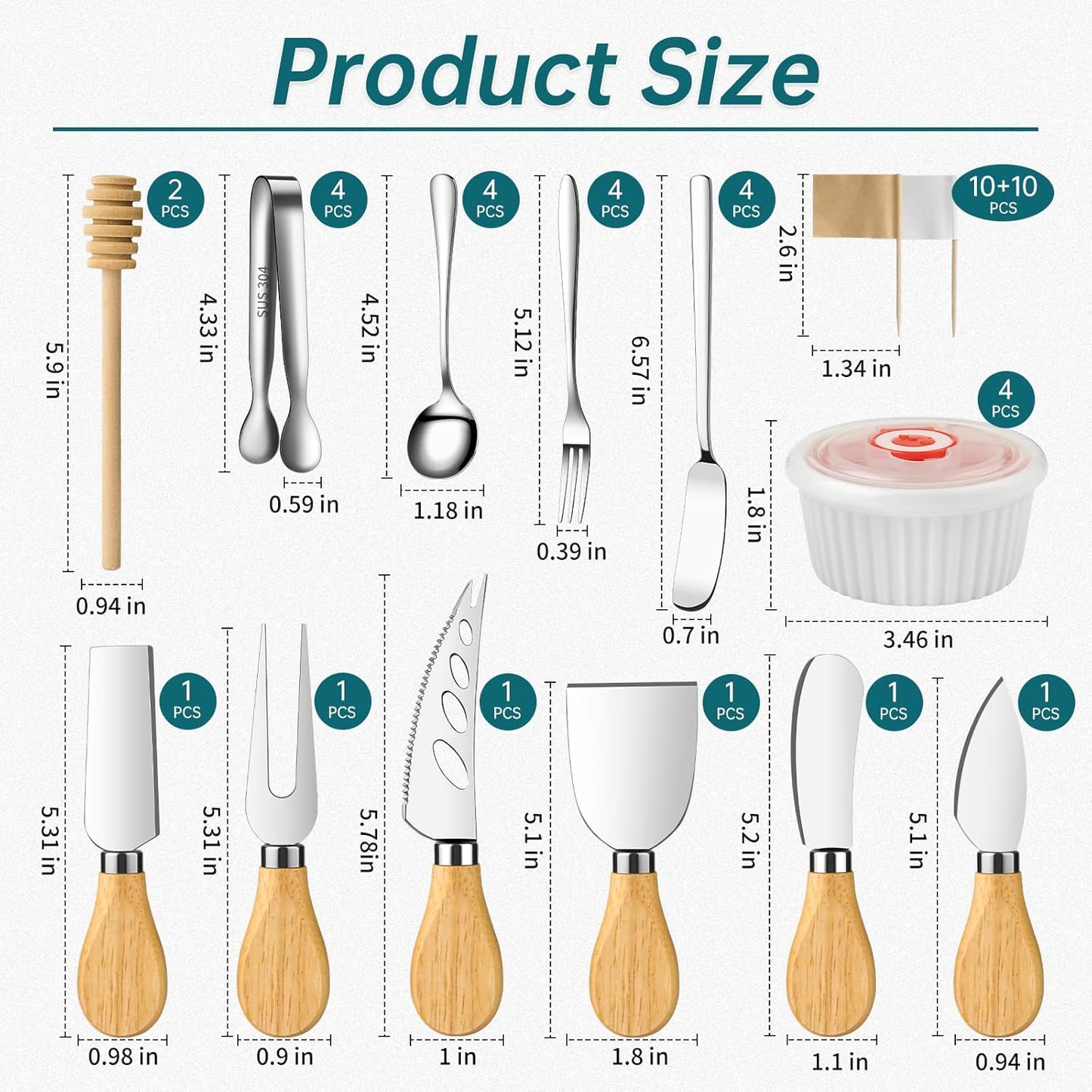 Gold Charcuterie Boards Accessories Bowls Utensils, Cheese Knife Set Mini Butter Spreader, Serving Tongs, Forks, Spoons, Dipping Bowls with Lids, Toothpick Flag, Honey Dippers for Party Platter Making