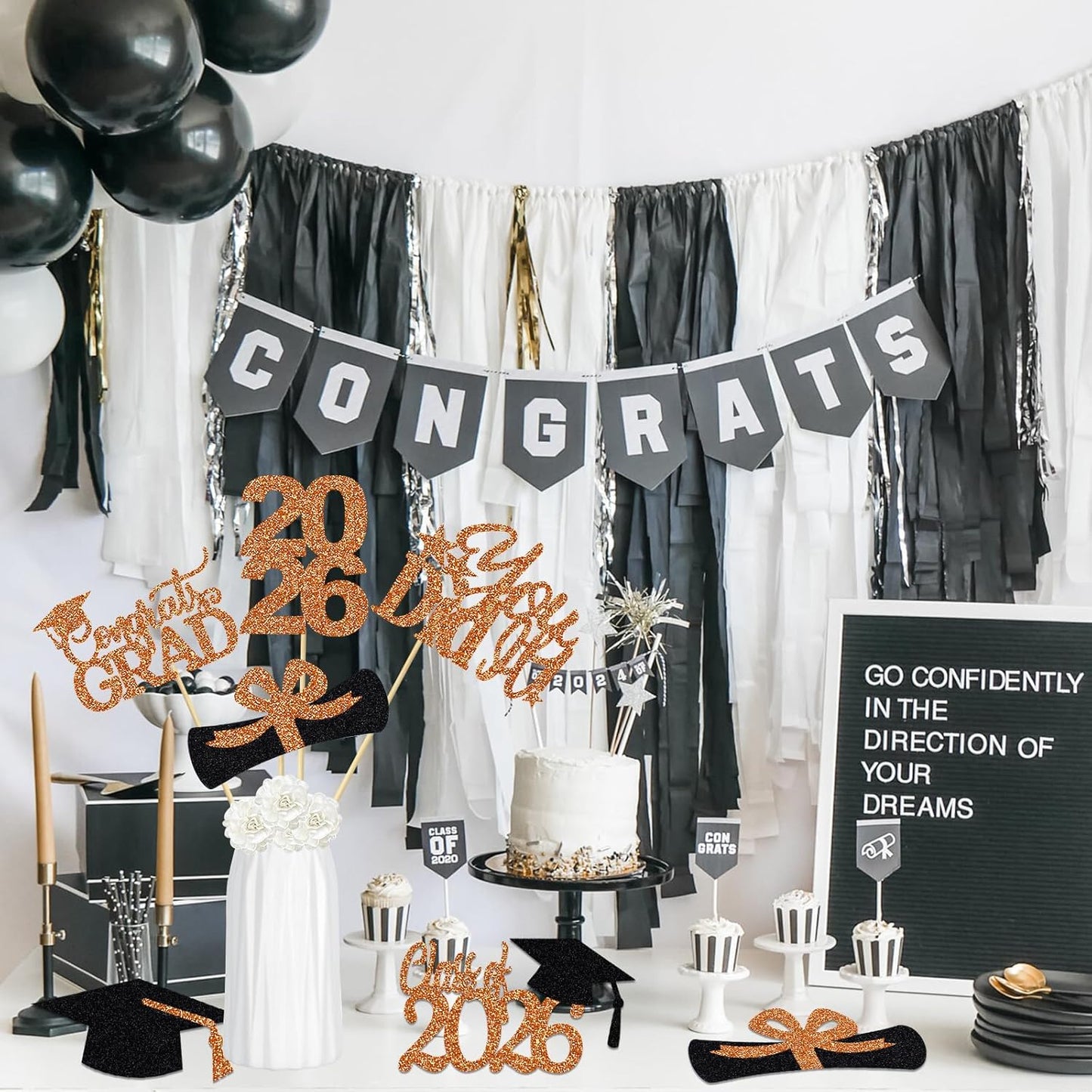 24Pcs 2026 Graduation Table Centerpieces Gold, Graduation Centerpieces for Tables 2026 Gold Class of 2026 Graduation Centerpiece Sticks for 2026 Graduation Party Table Decorations Gold