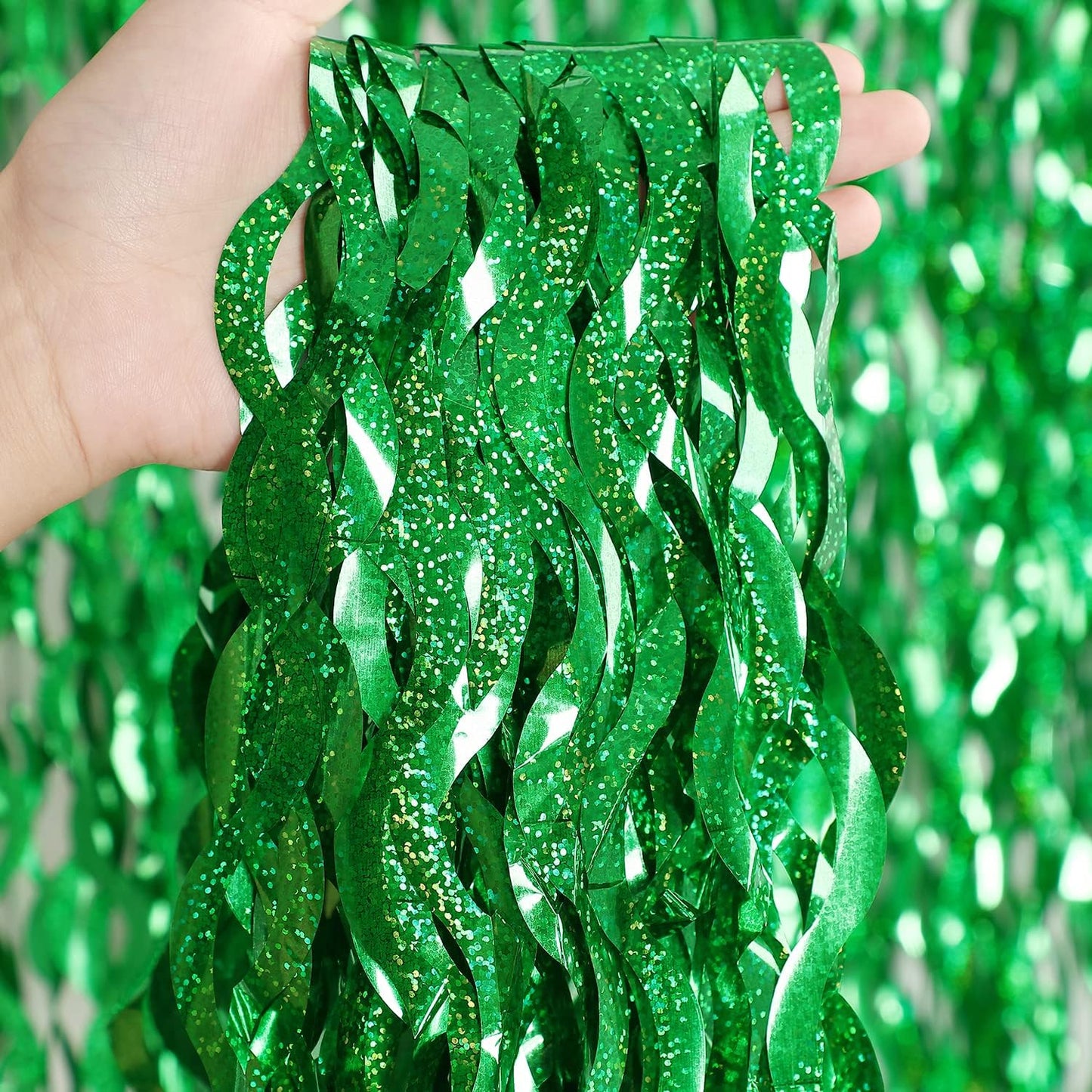 3 Pack Colorful Foil Fringe Curtain Backdrop - 6.6 x 3.3 ft Wavy Rainbow Tinsel Backdrop Curtain Metallic Streamers Iridescent Holiday Photo Booth Party Decorations