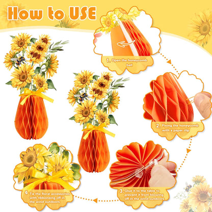 SUNBEAUTY 9PCS Spring Wildflower Party Decorations Wild Flowers Honeycomb Centerpieces for Tables Wildflower Birthday Spring Flower Theme Party Decorations for Garden Baby Shower, Easter, Mothers Day