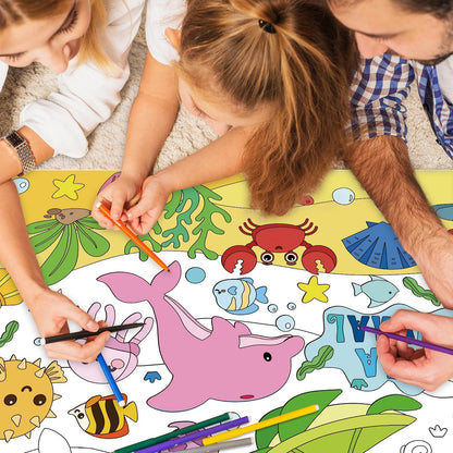 43.3x31.5 Summer Coloring Poster with Picture, Giant Cute Painting Poster, Large Coloring Tablecloth for Classroom Home Birthday Party Supplies Favor