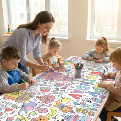 Happy Birthday Giant Coloring Poster/Tablecloth, 30 x 72 Inch Birthday Craft for Kids Art Crafts Paper Banner Kid Games Activities,Coloring Tablecloth Crafts for Classroom Wall School Home Parties