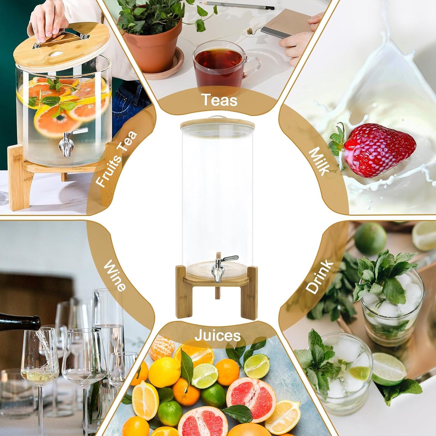3.6 Gallon Drink dispenser,Glass Water Dispenser with Stand,Glass Beverage Dispenser with Spigot - Large Drink Dispensers for Parties,Bars,Restaurants