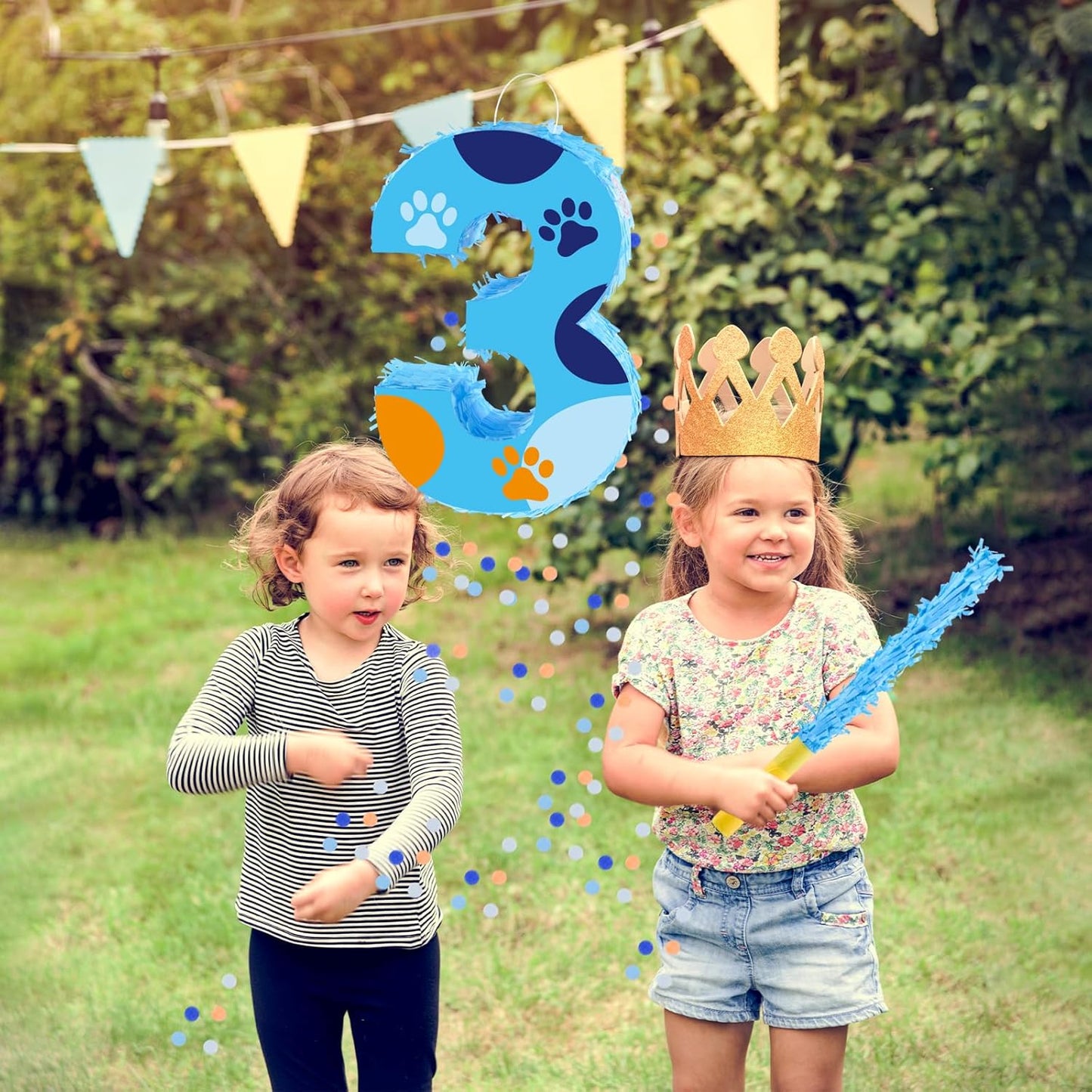 16 Inch Number 2 Dog Paw Pinata with 16 Inch Piñata Stick Blindfold Confetti for Boy Girl Kids 2nd Birthday Party Decorations (2nd)
