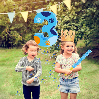 16 Inch Number 2 Dog Paw Pinata with 16 Inch Piñata Stick Blindfold Confetti for Boy Girl Kids 2nd Birthday Party Decorations (2nd)