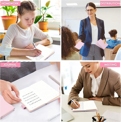 feela 6 Pack Pocket Small Notebooks Bulk, Mini Cute Memo Notepads Hardcover College Ruled Lined Journals with Pen Holder for Women Girls Office School, with 6 Black Pens, 3.5”x 5.5”, A6, Rose Pink