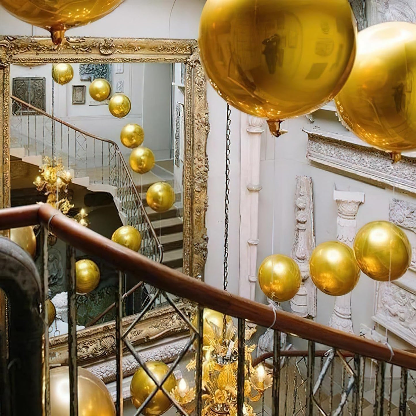 PartyWoo Metallic Gold Foil Balloons 20pcs Different Sizes Pack of 22 15 10 Inch Large Round Foil 4D Inflatable Mirror Ball Mylar Balloons for Graduation Birthday Baby Shower Party Decorations