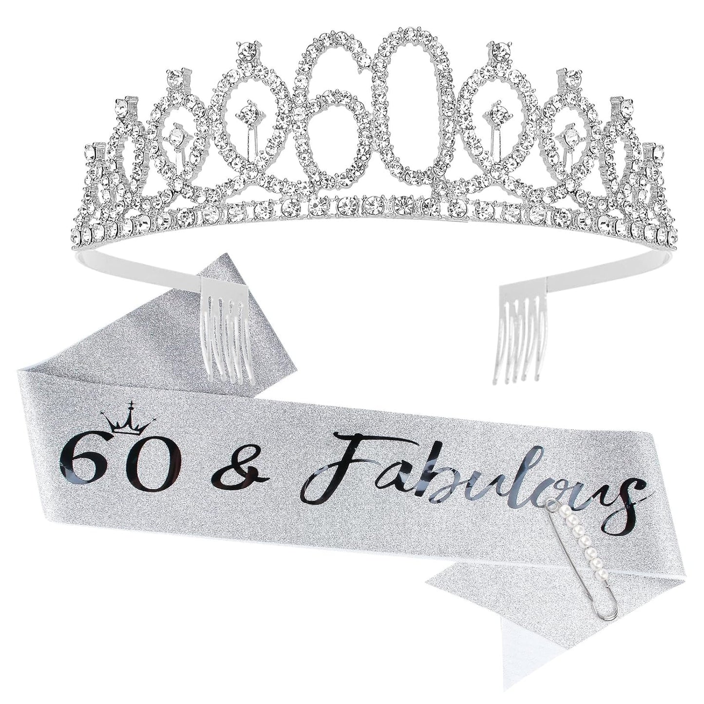 Semato 60 & Fabulous Birthday Crown and Sash Kit- 60th Birthday Gifts for Women 60th Birthday Party Decorations (rose gold)