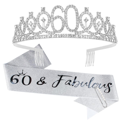 Semato 60 & Fabulous Birthday Crown and Sash Kit- 60th Birthday Gifts for Women 60th Birthday Party Decorations (rose gold)