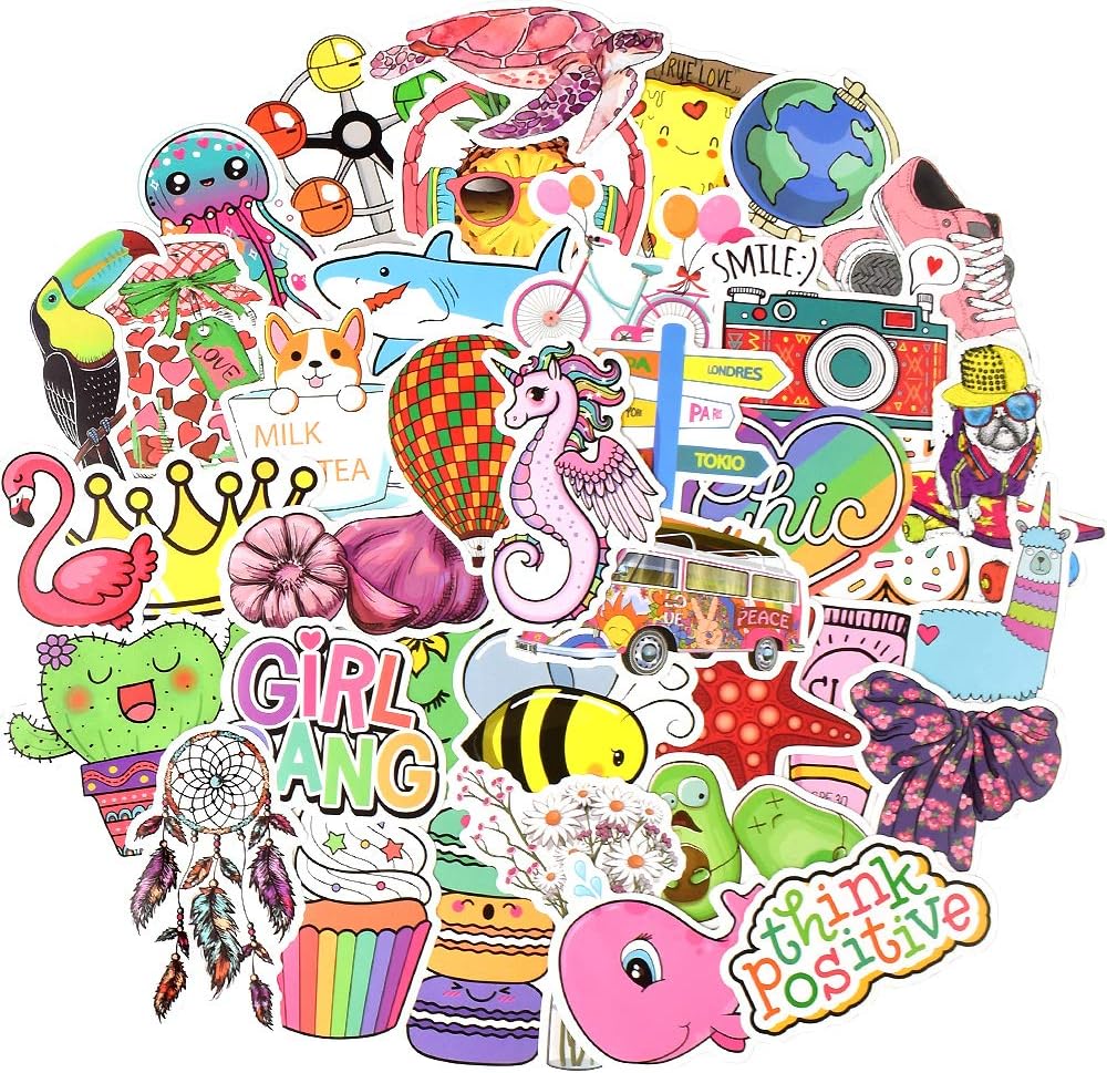 QTL Neon Stickers for Teens & Students Prizes, Waterproof Vinyl Party Favor Stickers, School Rewards, Water Bottle and Laptop, 50PCS - Colors A